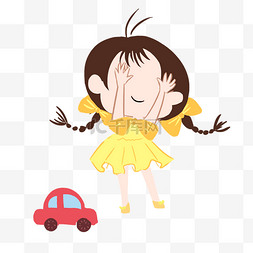 手绘黄色小汽车图片_黄色玩小汽车的女孩