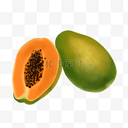 水果店水果图片_手绘卡通切开的木瓜PNG免抠素材