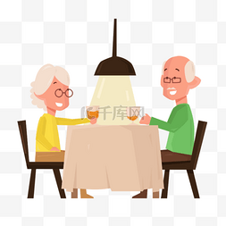 卡通手绘重阳节老人晚餐