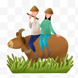 清明节放牛的插画