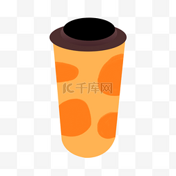 手绘杯子饮料矢量图片_橙色圆点咖啡杯子