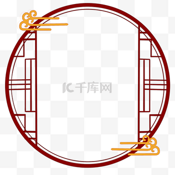 古典中国风祥云圆形窗户边框分层免抠