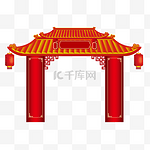 中国风红门头插画