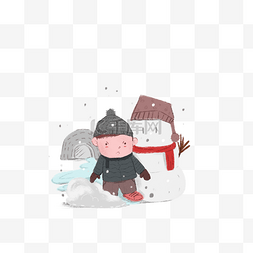保暖衣物图片_冬季系列堆雪人的小孩