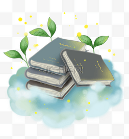 云朵上的书本和植物