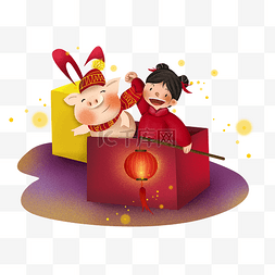 猪年春节促销图片_猪年2019礼物盒和小猪