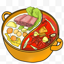 蔬菜鸡蛋肉类图片_卡通手绘冬季鸳鸯锅插画