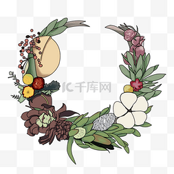 彩色花卉花环图片_彩色植物花环边框插画
