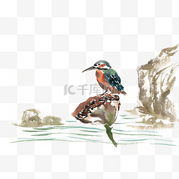 孤独的小鸟水彩画PNG免抠素材