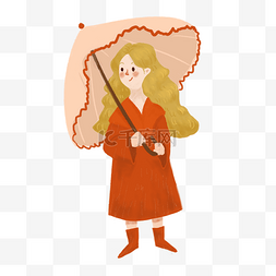撑着伞的红衣小女孩插画