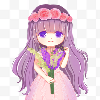 卡通手绘戴花环的小女孩