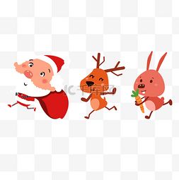 圣诞节小鹿奔跑图片_卡通圣诞老人送礼物