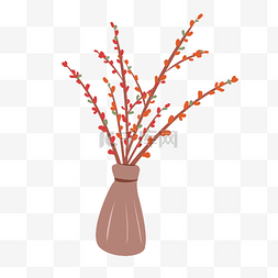手绘扁平植物插画图片_卡通手绘红色装饰花瓶免扣素材