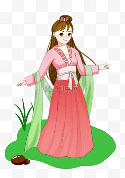 手绘人物服饰图片_手绘宋代服饰美女人物插画