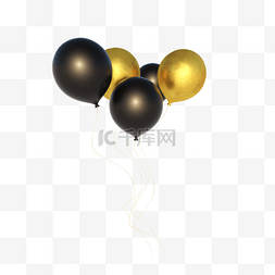 黑金羽毛图片_C4D立体漂浮气球简约黑金风格
