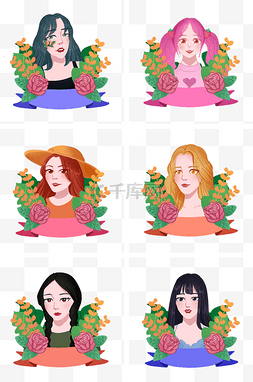 手绘鲜花少女图片_38妇女节女神节手绘插画合集