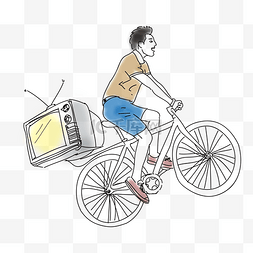 骑自行车复古图片_矢量手绘骑自行车