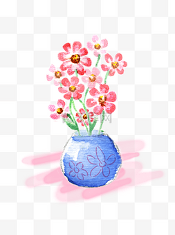 蓝色手绘花瓶图片_粉色梦幻小清新水彩手绘小雏菊花