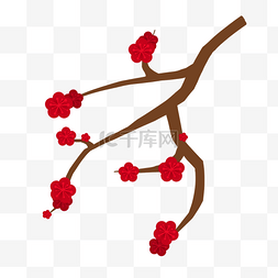 中国风腊梅红色梅花枝手绘