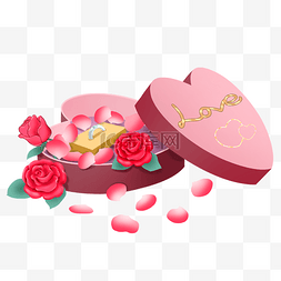 情人节打开的心形盒子戒指玫瑰花