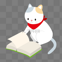 看书小猫图片_矢量看书的猫咪素材