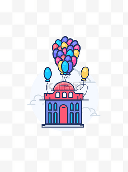 飞气球气球图片_房子装饰图案飞屋气球图标矢量可