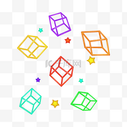 立体方块漂浮素材图片_立体方块星星漂浮元素