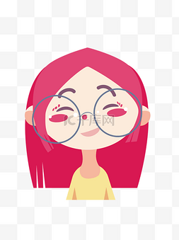 圆方脸个性V眼镜图片_扁平化戴眼镜的小女生插画元素