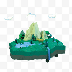 淡绿色蓝色图片_绿色悬空岛上的小湖泊