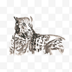 吼叫的豹子水墨画PNG免抠素材