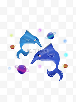 蓝色星海图片_梦幻星海之海豚生物手绘风元素可