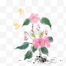 水墨粉色花朵插画