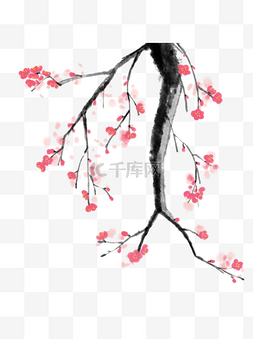 红色梅花背景图片_手绘古风中国风水墨红色梅花元素