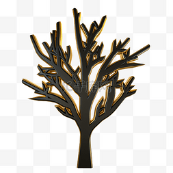 平面树免抠图片_C4D黑金质感立体树木