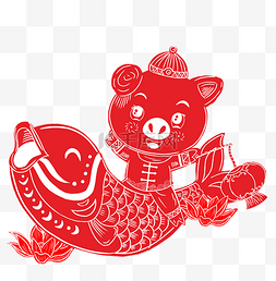 狮子小清新图片_卡通手绘猪年剪纸春节