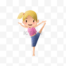 手绘健身教练图片_运动系列可爱插画女孩瑜伽
