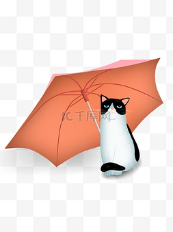 手绘可爱猫猫打伞元素