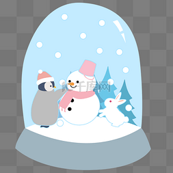 冬季堆雪人水晶球卡通手绘素材