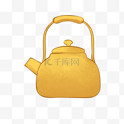 金黄色水彩风喝水茶壶
