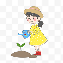 泥土可爱图片_给植物浇水的女孩PNG