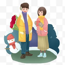 漂亮的雪人图片_手绘情人节送花插画