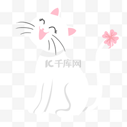 猫咪头简笔画图片_带粉色花朵的小猫设计图