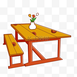 餐桌插画图片_木质家具餐桌插画