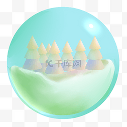冬季雪景插画图片_梦幻蓝色圣诞节雪球