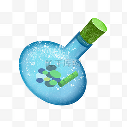 绿色漂流瓶图片_蓝色圆形漂流瓶插画