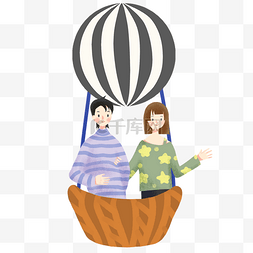 卡通手绘情侣浪漫乘坐热气球