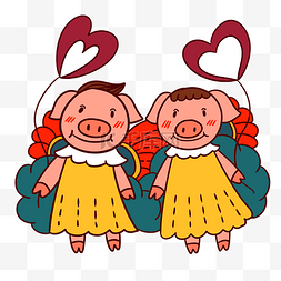 手绘矢量卡通猪年新年两只小猪