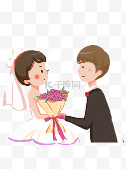 新娘捧花图片_Q版可爱婚礼季新郎新娘设计可商