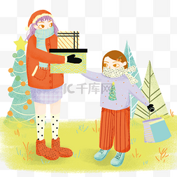 礼物创意海报图片_卡通手绘圣诞节交换礼物的可爱女