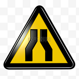道路交通指示标识图片_交通安全类标识道路变窄立体C4D路